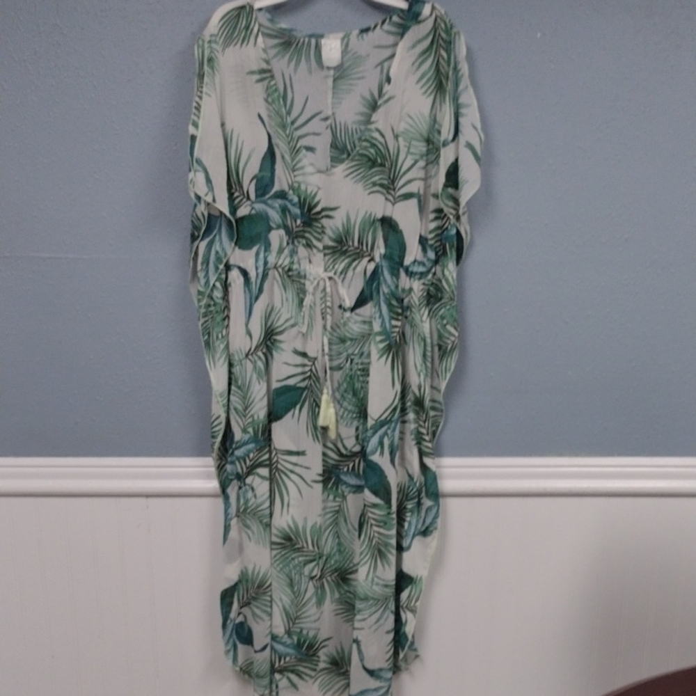 Kona Sol Green and White Swim Coverup